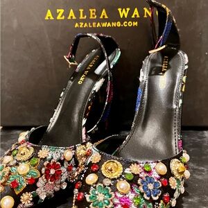 Azalea Wang Floral Embellished Heels - Black Multi